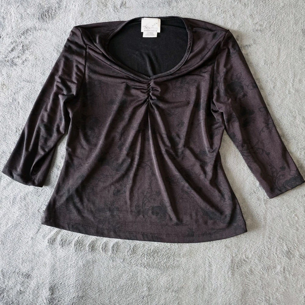 Y2K Ruched Top Size‎ Large Brown Floral Slinky Evening Wear